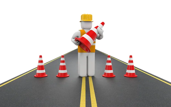 Repairman with traffic cones — Stock Photo, Image