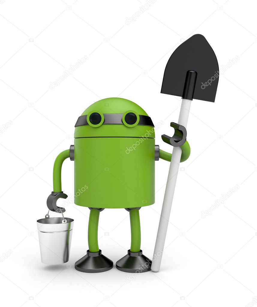 Robot with bucket and shovel