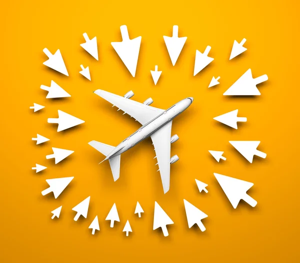 Background with mouse cursor and jet — Stock Photo, Image
