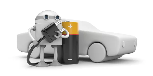 Robot charging electric vehicle — Stock Photo, Image
