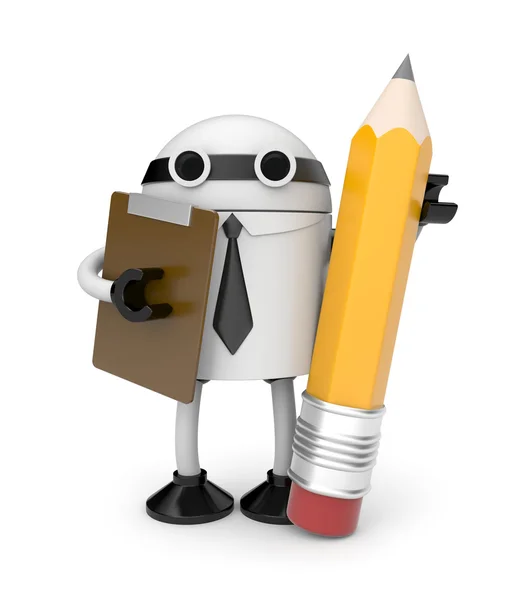 Robot with clipboard and pencil — Stock Photo, Image