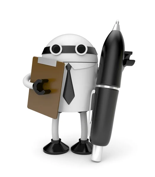 Roboter mit Klemmbrett und Stift — Stockfoto