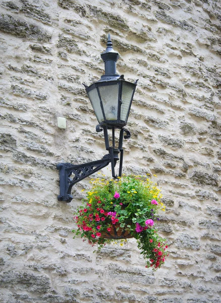 Oude lantaarn met bloemen — Stockfoto