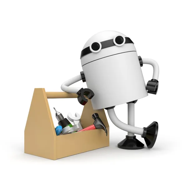 Robot con caja de herramientas — Foto de Stock