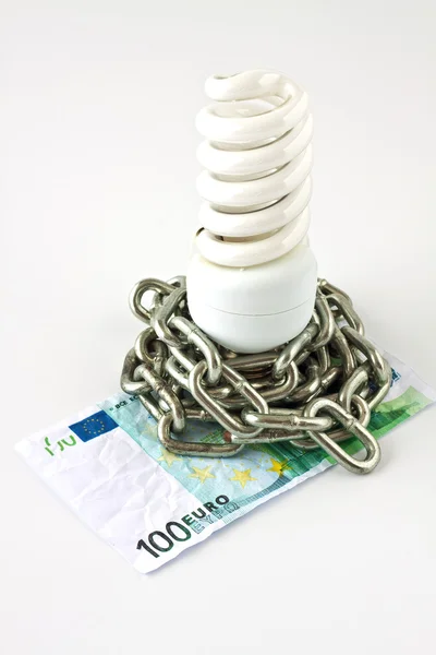 Lâmpada de poupança de energia e dinheiro — Fotografia de Stock