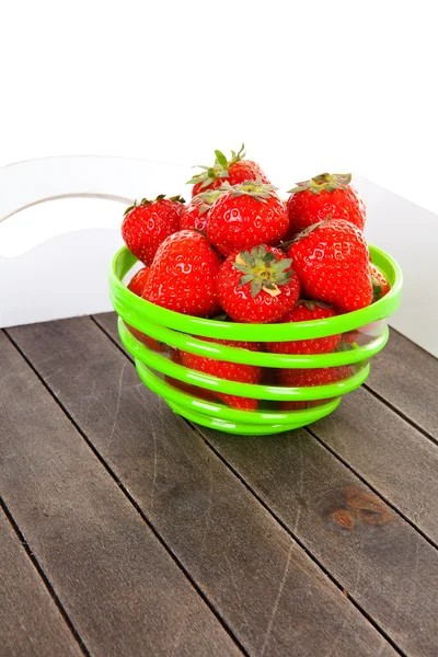 Tray with bowl of fresh strawberries — Stock Photo, Image