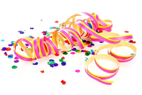Colorful confetti and party streame — Stock Photo, Image