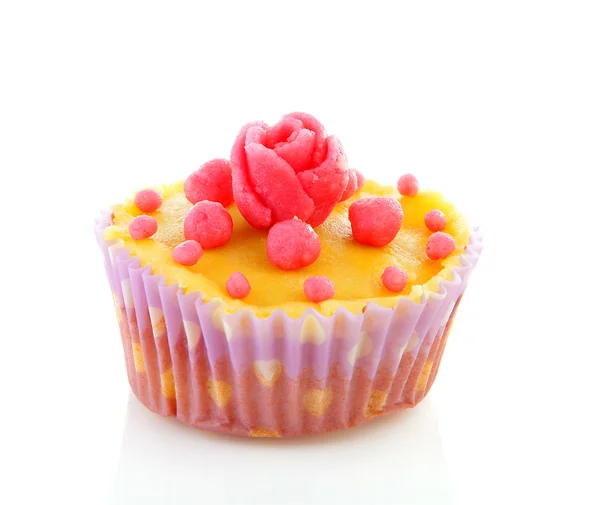 Cupcake with marzipan roses decoration — Stock Photo, Image