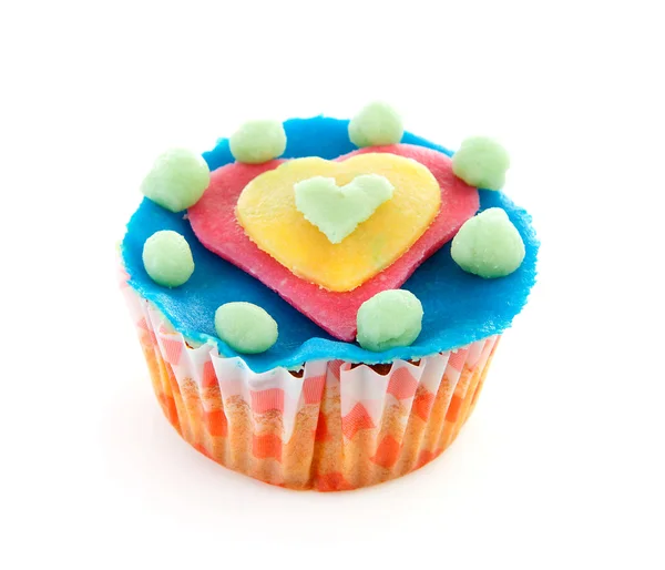 Cupcake com decoração de coração de maçapão — Fotografia de Stock