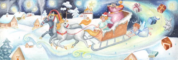 Χριστουγεννιάτικη κάρτα στην παιδική στυλ — Φωτογραφία Αρχείου