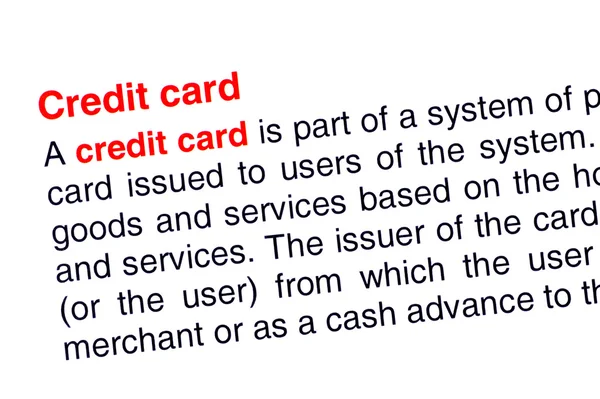 Κείμενο πιστωτική κάρτα που επισημαίνονται με κόκκινο χρώμα — Φωτογραφία Αρχείου