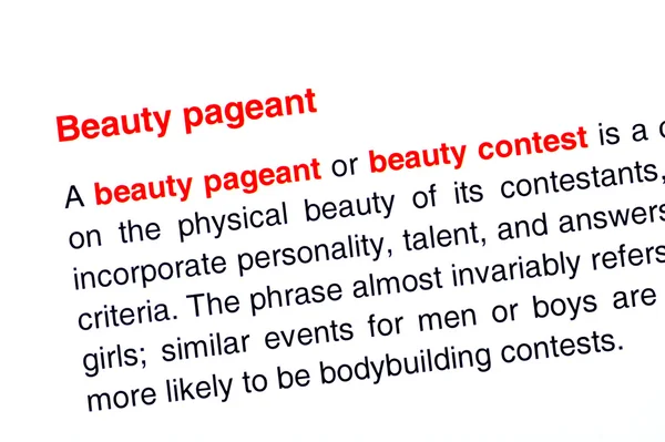 stock image Beauty pageant text highlighted in red