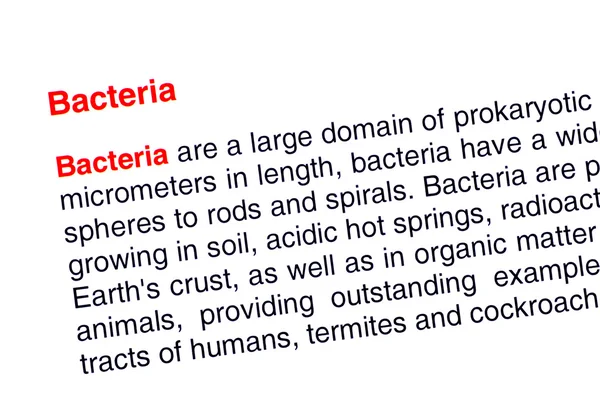 Texte des bactéries mis en évidence en rouge — Photo