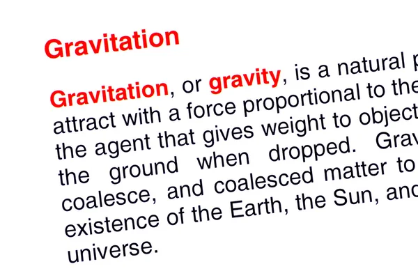 Gravitace text zvýrazněn červeně — Stock fotografie