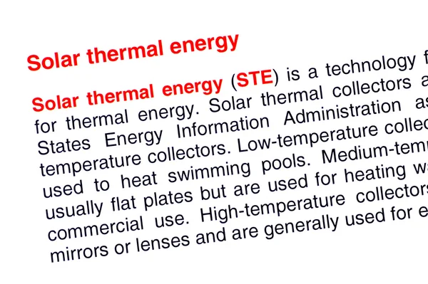 Solar thermal energy text highlighted in red — Stock Photo, Image
