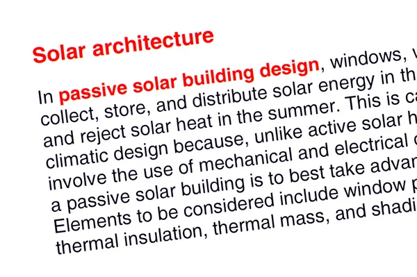 Solar architecture text highlighted in red — Stock Photo, Image