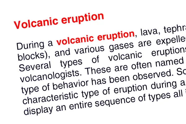 Vulkanische uitbarsting tekst gemarkeerd in het rood — Stockfoto
