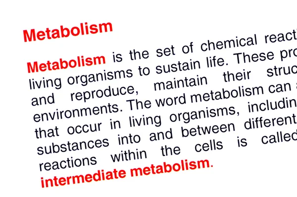 Metabolizma metin kırmızı renkte — Stok fotoğraf