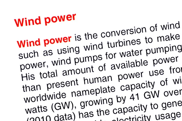 Wind power text highlighted in red — Stock Photo, Image