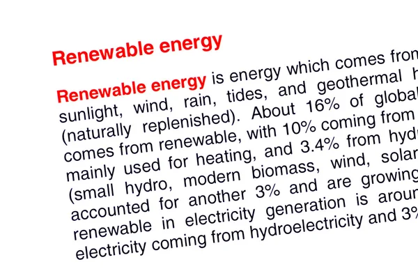 Renewable energy text highlighted in red under the same heading — Stock Photo, Image