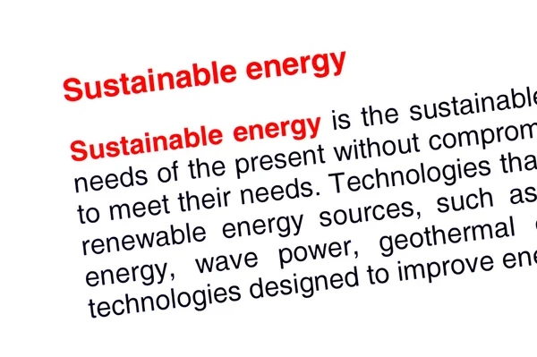 Sustainable energy text highlighted in red — Stock Photo, Image