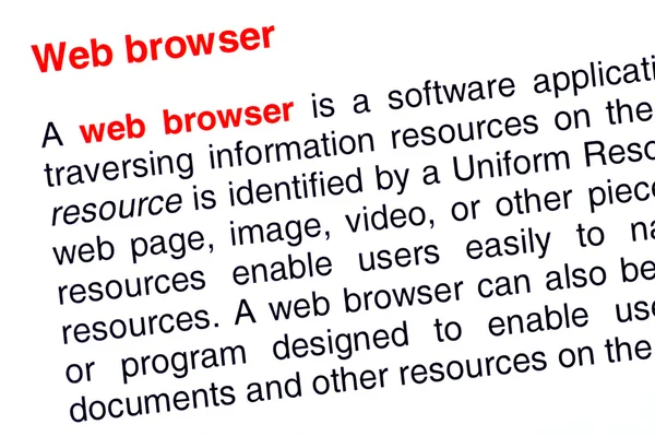 Web browser text highlighted in red — Stock Photo, Image