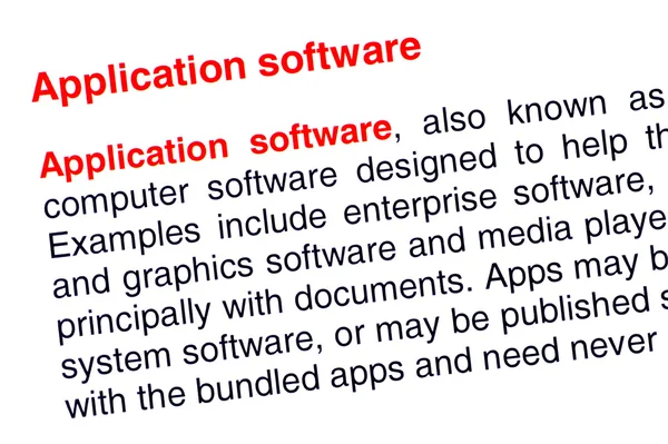 Texto del software de la aplicación resaltado en rojo —  Fotos de Stock