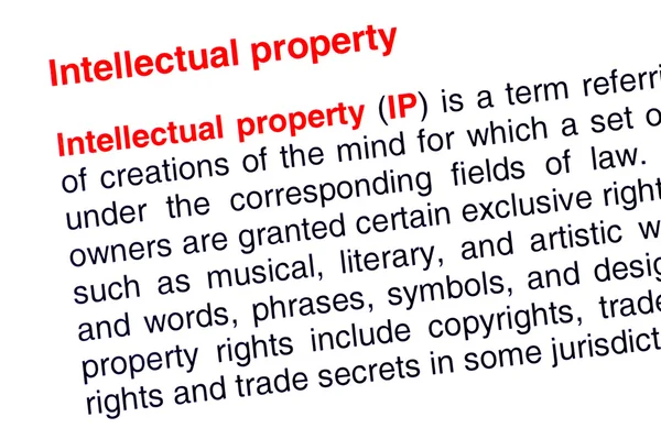 Intellectual property text highlighted in red