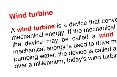Rüzgar Türbini metin kırmızı renkte