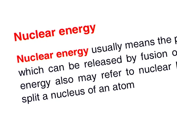 Testo sull'energia nucleare evidenziato in rosso — Foto Stock