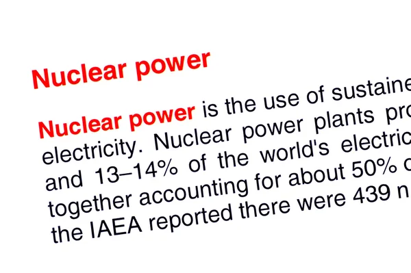 Nuclear power text highlighted in red — Stock Photo, Image