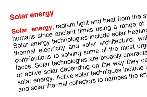 stock image Solar energy text highlighted in red