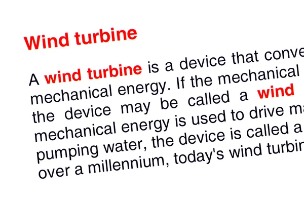 Wind turbine text highlighted in red — Stock Photo, Image