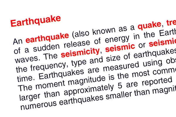 Texto do terramoto destacado em vermelho — Fotografia de Stock