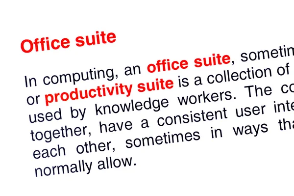 Office suite text highlighted in red