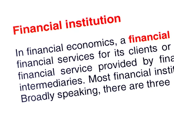 Financial institution text highlighted in red — Stock Photo, Image