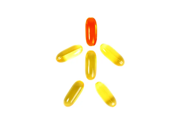 Kabeljauleberöl Omega-3-Gel-Kapseln symbolisieren menschliche Figur — Stockfoto