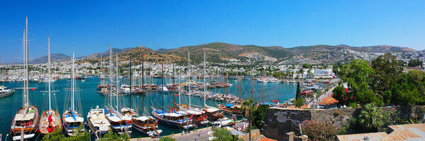 Panorama of the waterfront city of Bodrum in Turkey.