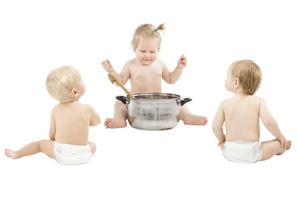Baby feeding friends and playing role game — Stock Photo, Image