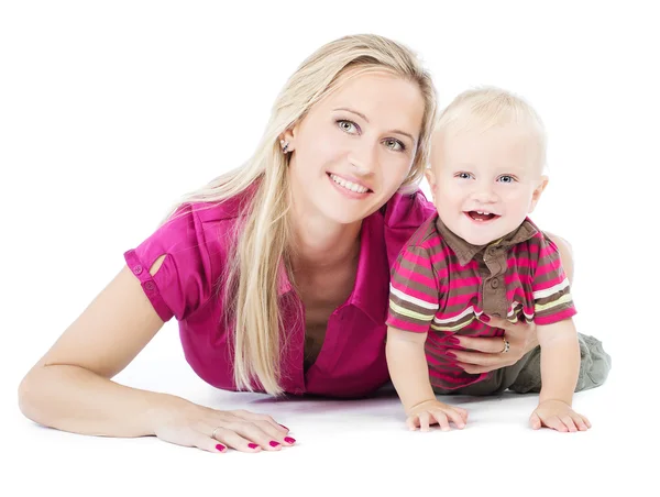 Happy mother playing with one year child — Stock Photo, Image