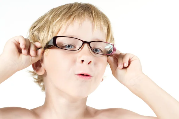 Funny child in eyeglasses. Close up portrait — Stock Photo, Image