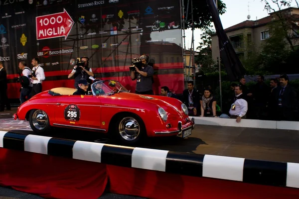 Red 1956 Porsche 1600 Speedster at the start of 2012 1000 Miglia