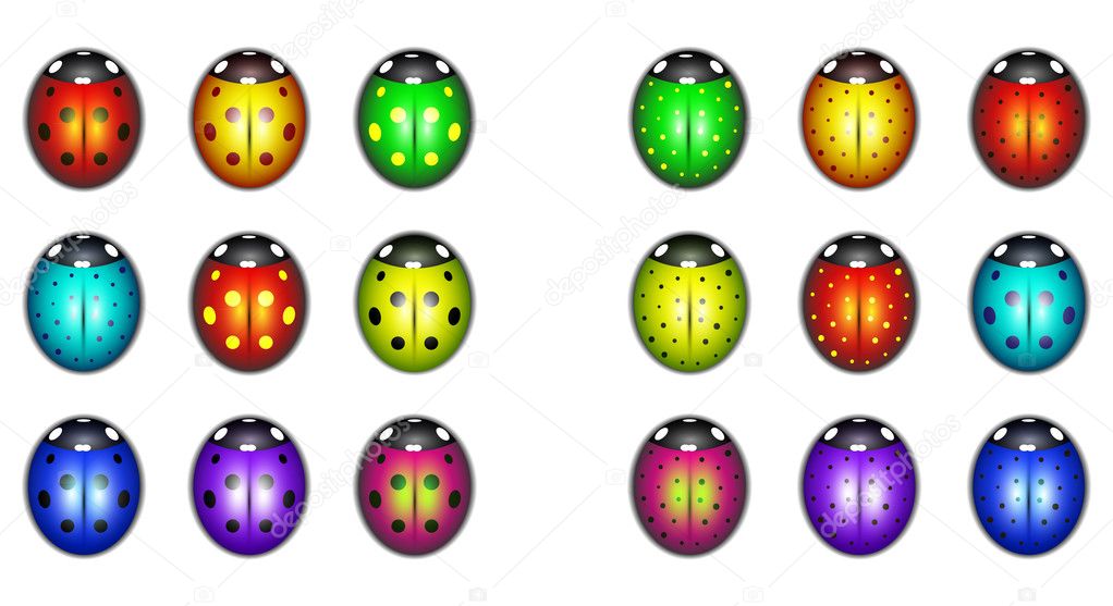 Set of colorful ladybugs