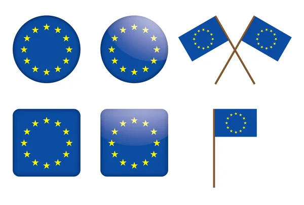 Insignias con bandera de la Unión Europea — Vector de stock