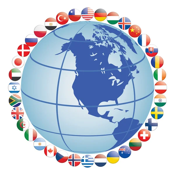 Ícones de bandeira ao redor do globo — Vetor de Stock