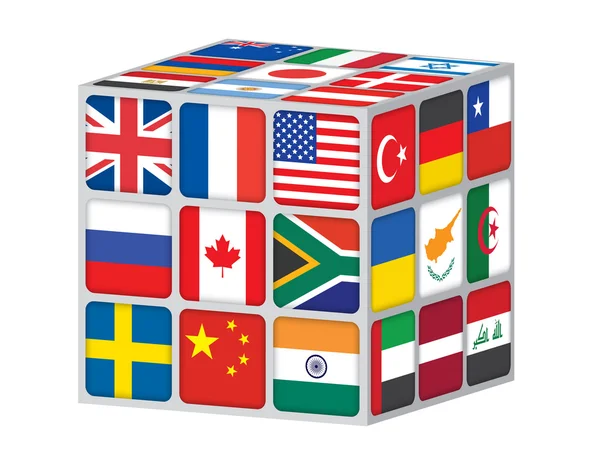 Куб з прапорами світу — стоковий вектор