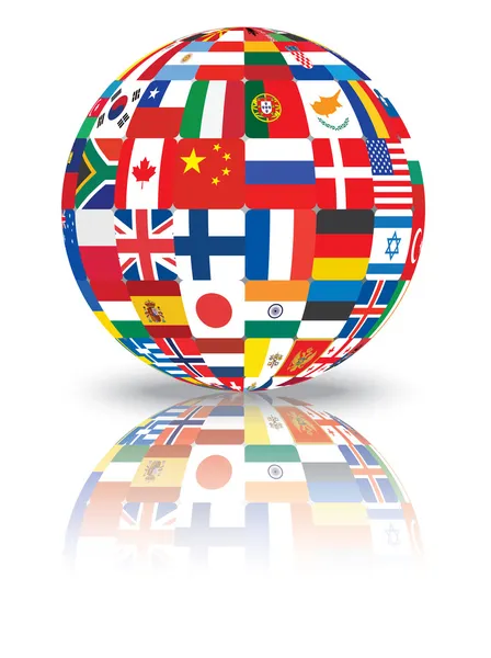 A világ zászlói-a gömb — Stock Fotó
