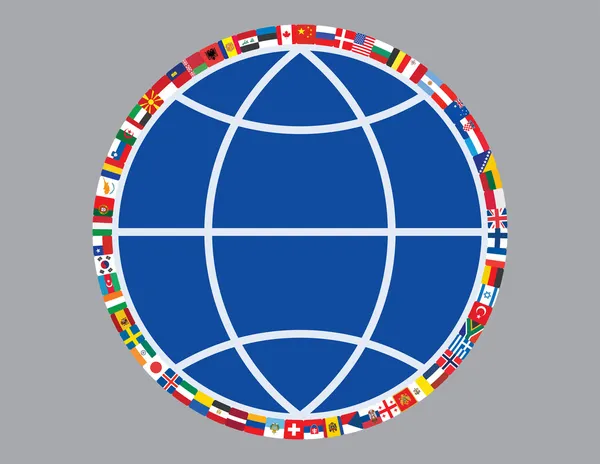 Banderas alrededor de signo de globo — Vector de stock