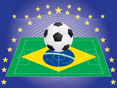 Football over pitch with Brazilian flag clipart