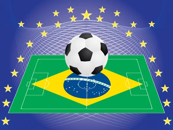 ブラジルの国旗とピッチ上のサッカー — ストックベクタ